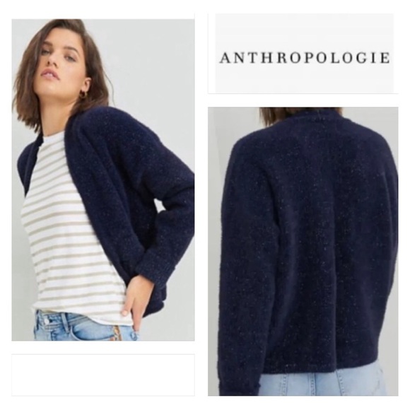 Anthropologie Pilcro Oliver Shine Metallic Cardigan Navy One Size - Picture 2 of 10